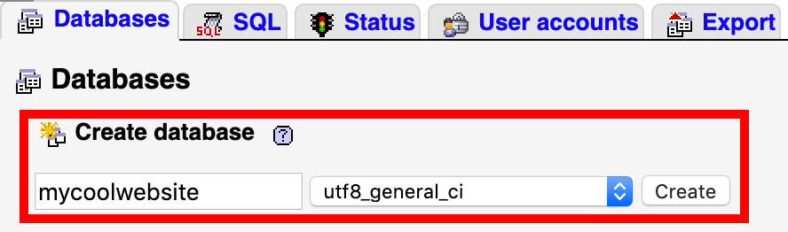 การสร้างฐานข้อมูลบน phpMyAdmin