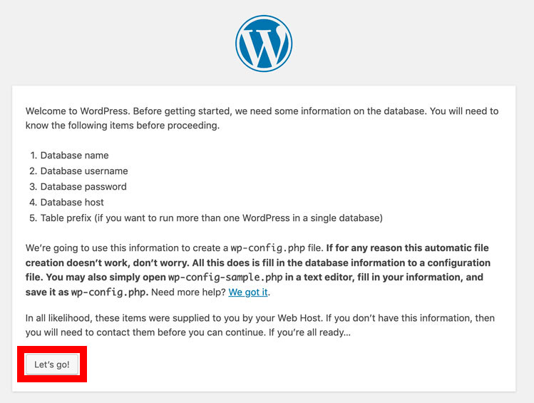 การตั้งค่า WordPress เพื่อสร้างไฟล์ wp-config.php