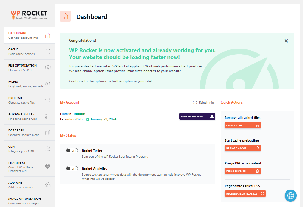 Painel WP Rocket