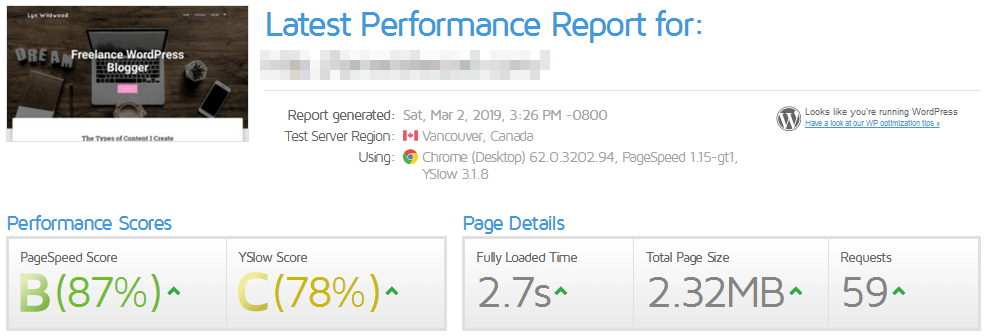 Gtmetrix sem WP Rocket não otimizado