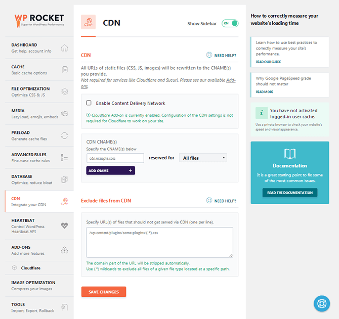 WP Rocket CDNセクション