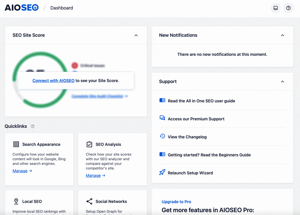 Configuración del complemento All in One SEO.