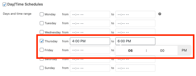 day-time-scheduler-time - 高级优惠券 Select the day/s and specific times