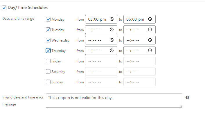 daytime-schedules - 高级优惠券 Date Range Schedules