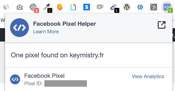 Уведомление Facebook Pixel Helper Chrome.