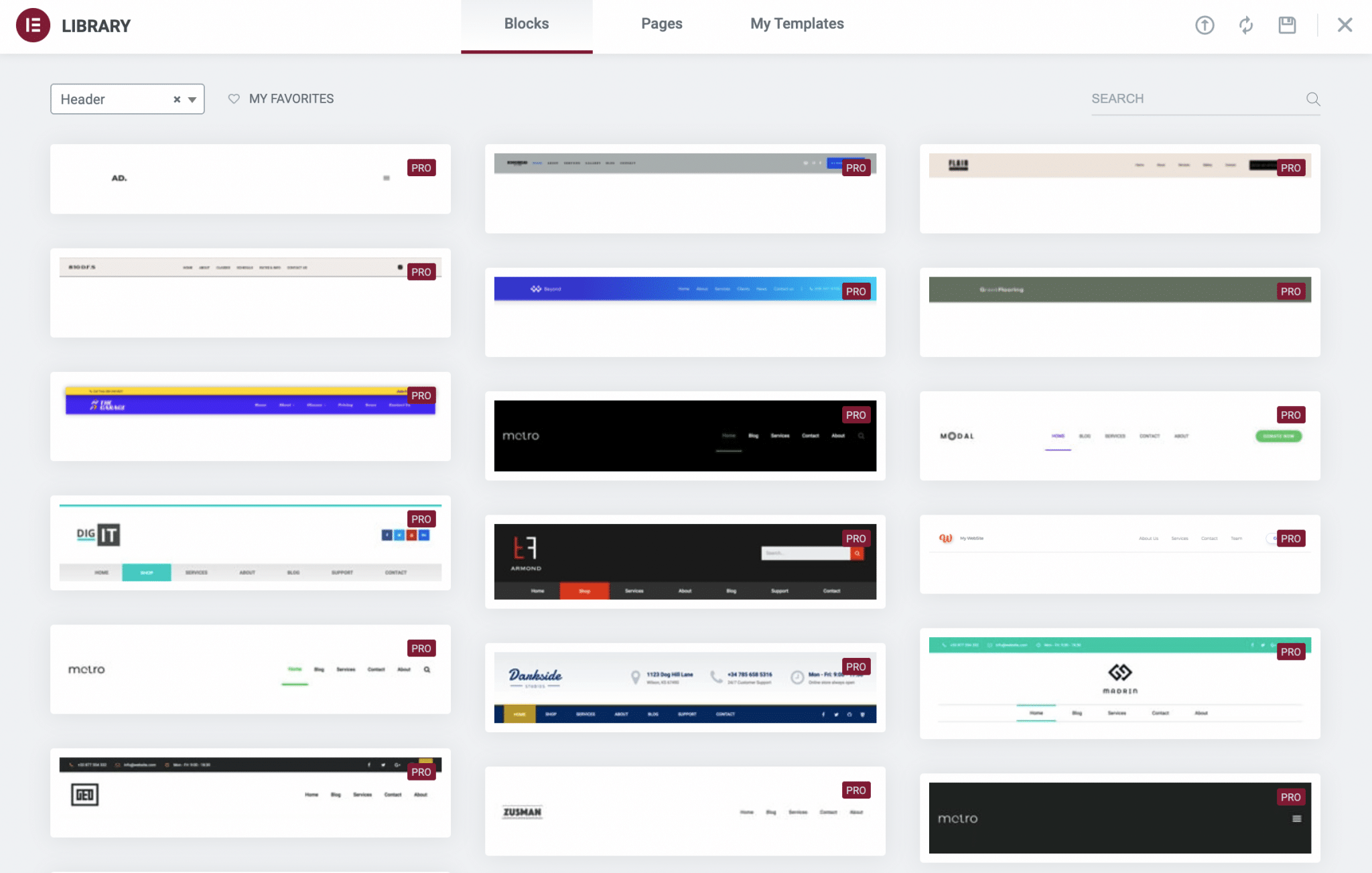 ไลบรารีส่วนหัวจากธีม Hello Elementor