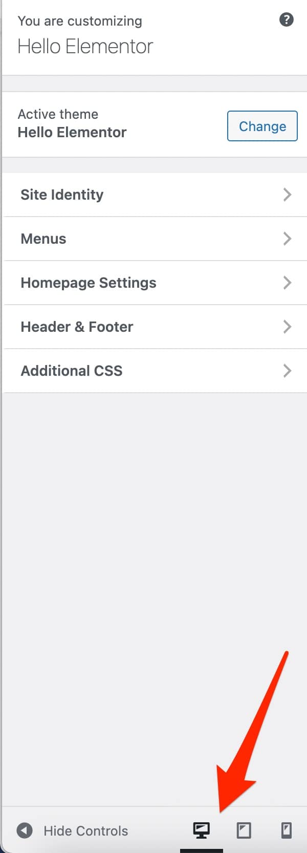 ตรวจสอบการตอบสนองของธีม Hello Elementor จากเครื่องมือปรับแต่ง WordPress