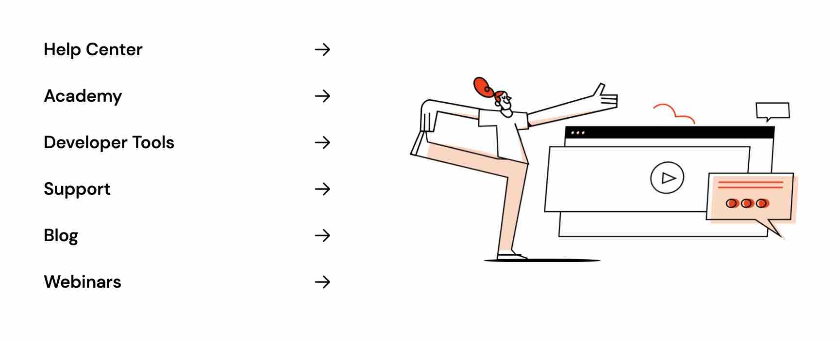 แหล่งข้อมูลฟรีของ Elementor: ศูนย์ช่วยเหลือ, สถาบันการศึกษา, เครื่องมือสำหรับนักพัฒนา, การสนับสนุน, บล็อก, การสัมมนาผ่านเว็บ