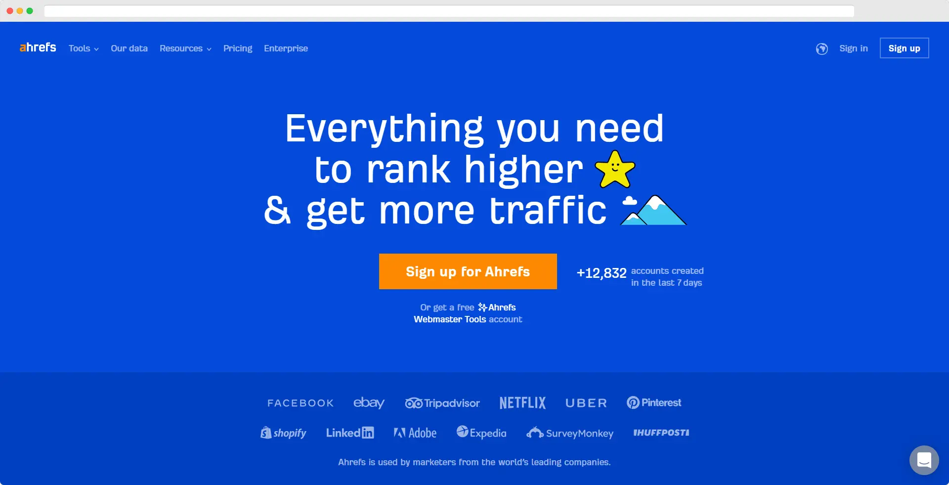 Página de inicio de la herramienta Ahrefs SEO