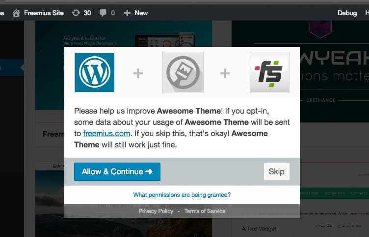 Invite d'inscription Freemius