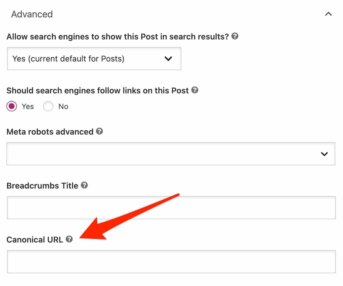 Kurallı bir URL ayarlamak için Yoast SEO ayarları.