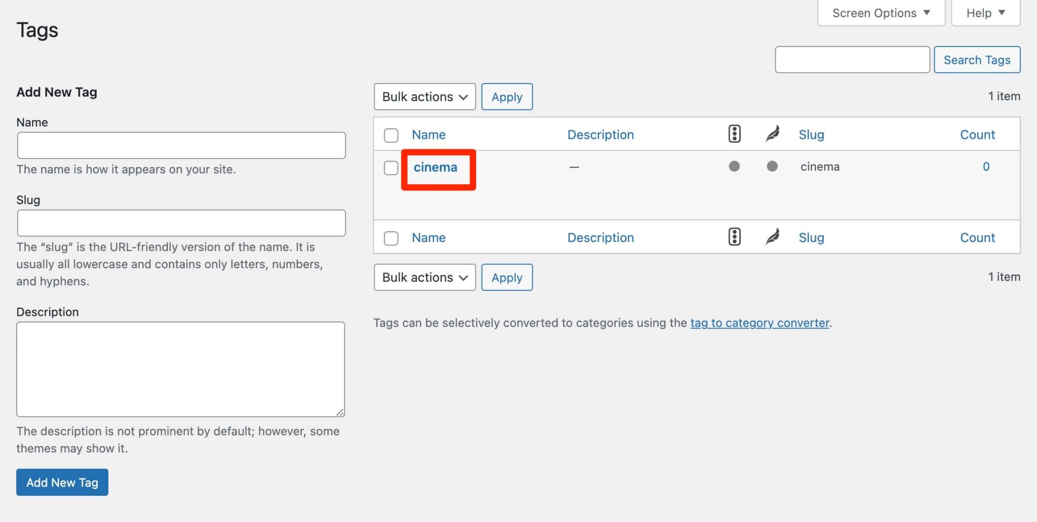 WordPress'te etiket ayarları.