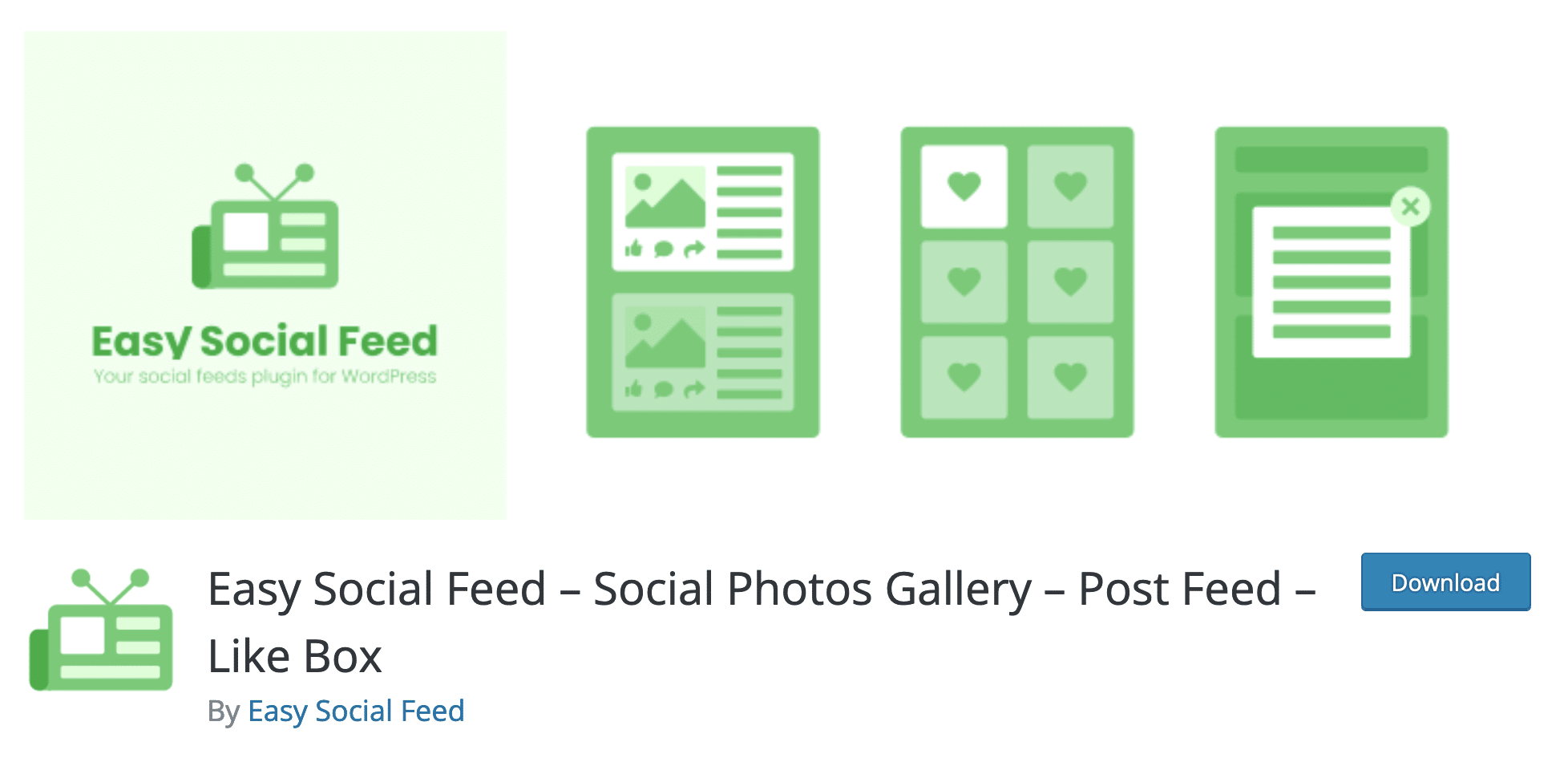 公式のWordPressディレクトリにダウンロードするEasySocialFeedプラグイン。