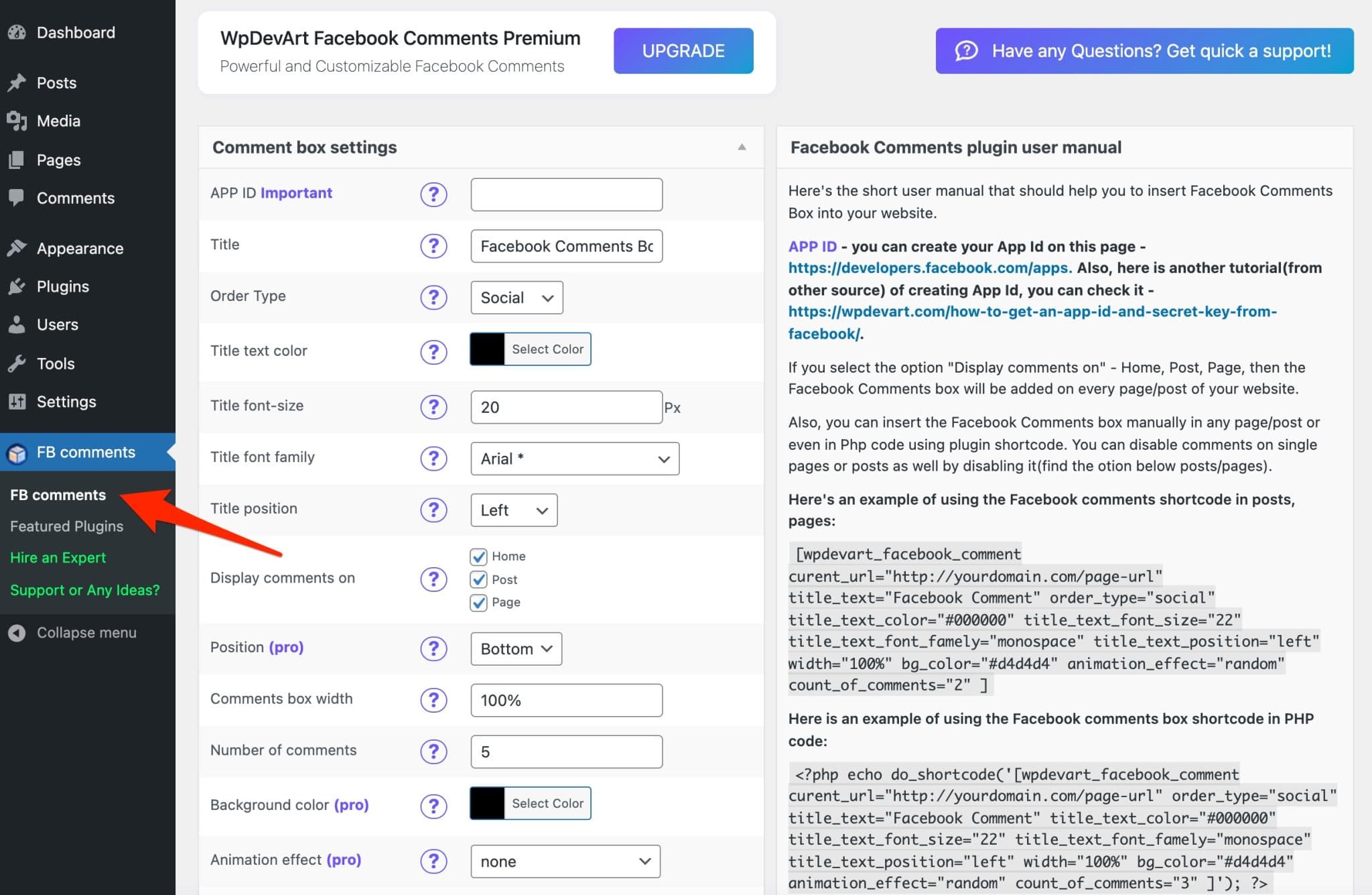 WordPressのFBコメントタブを介したWpDevArt設定によるソーシャルコメント。