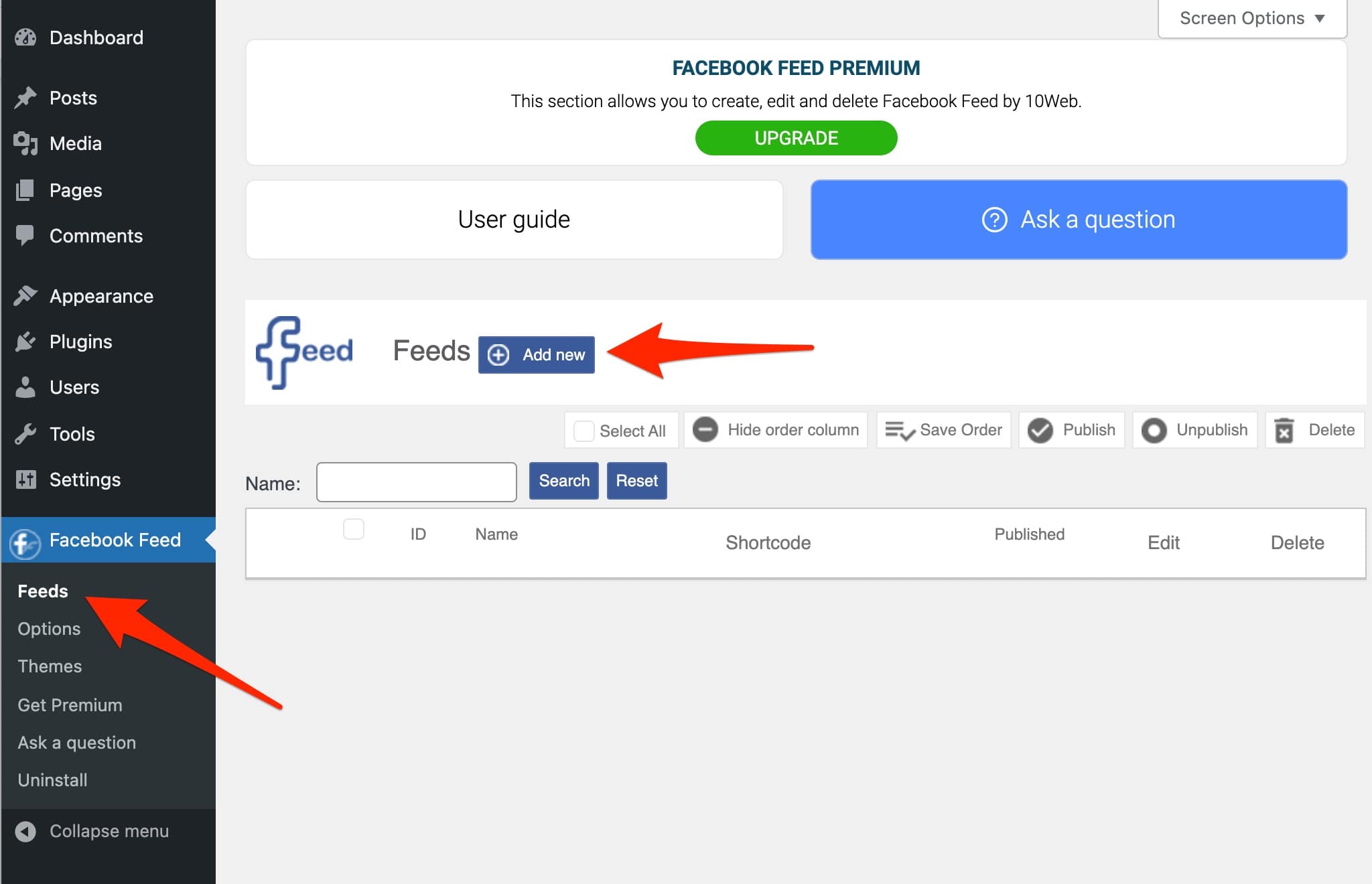 WordPressの10WebSocialプラグインで新しいフィードを追加します。