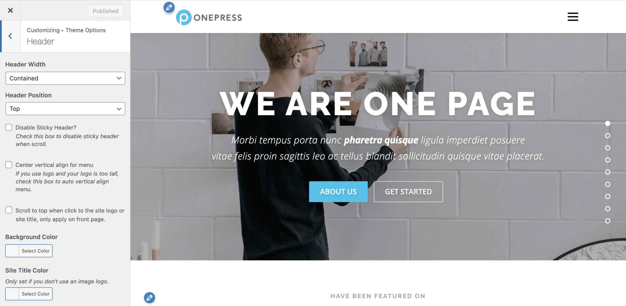 WordPress OnePress temasıyla başlık özelleştirmesi.