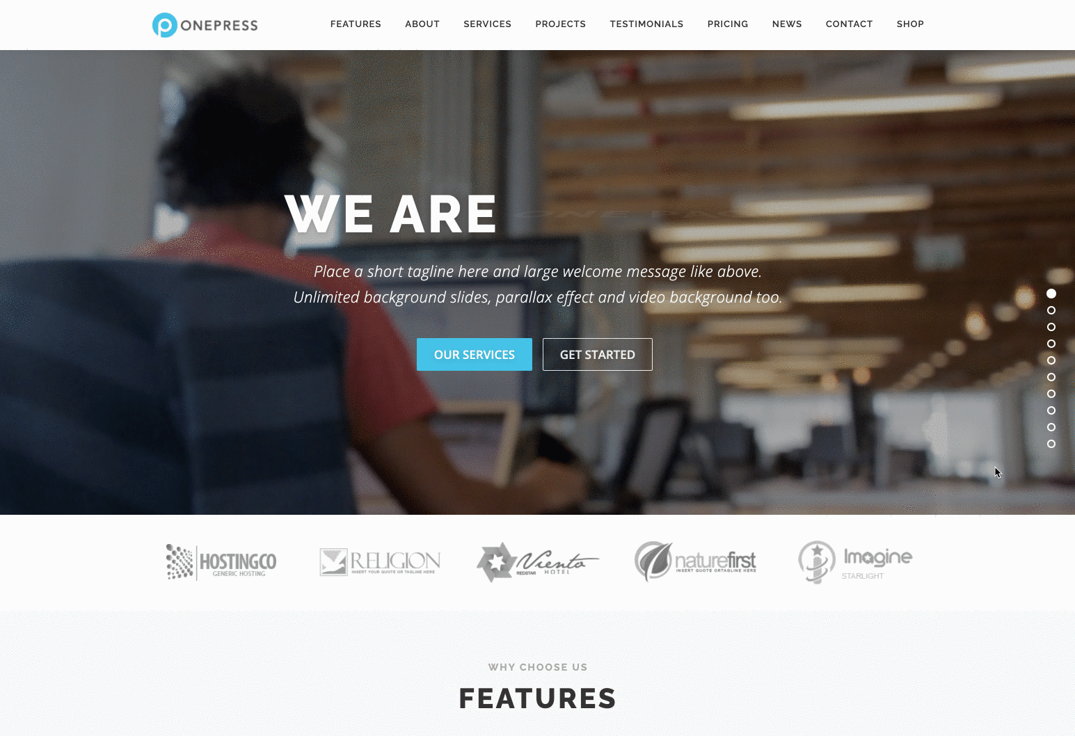 OnePress Plus demo önizlemesi.
