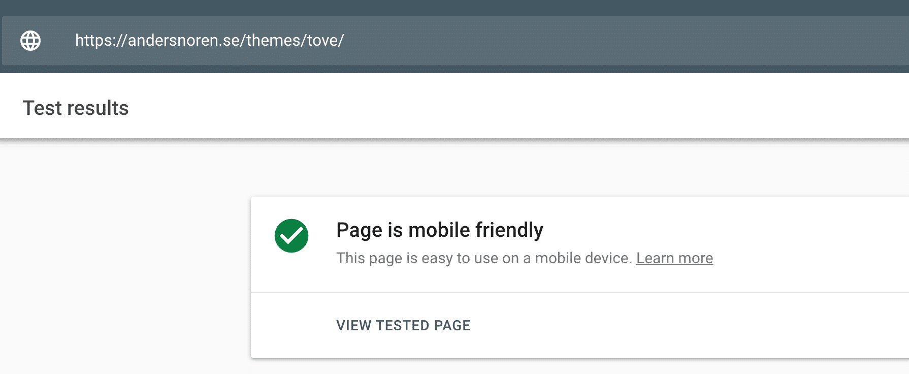 ToveテーマでのGoogleモバイル最適化テスト。