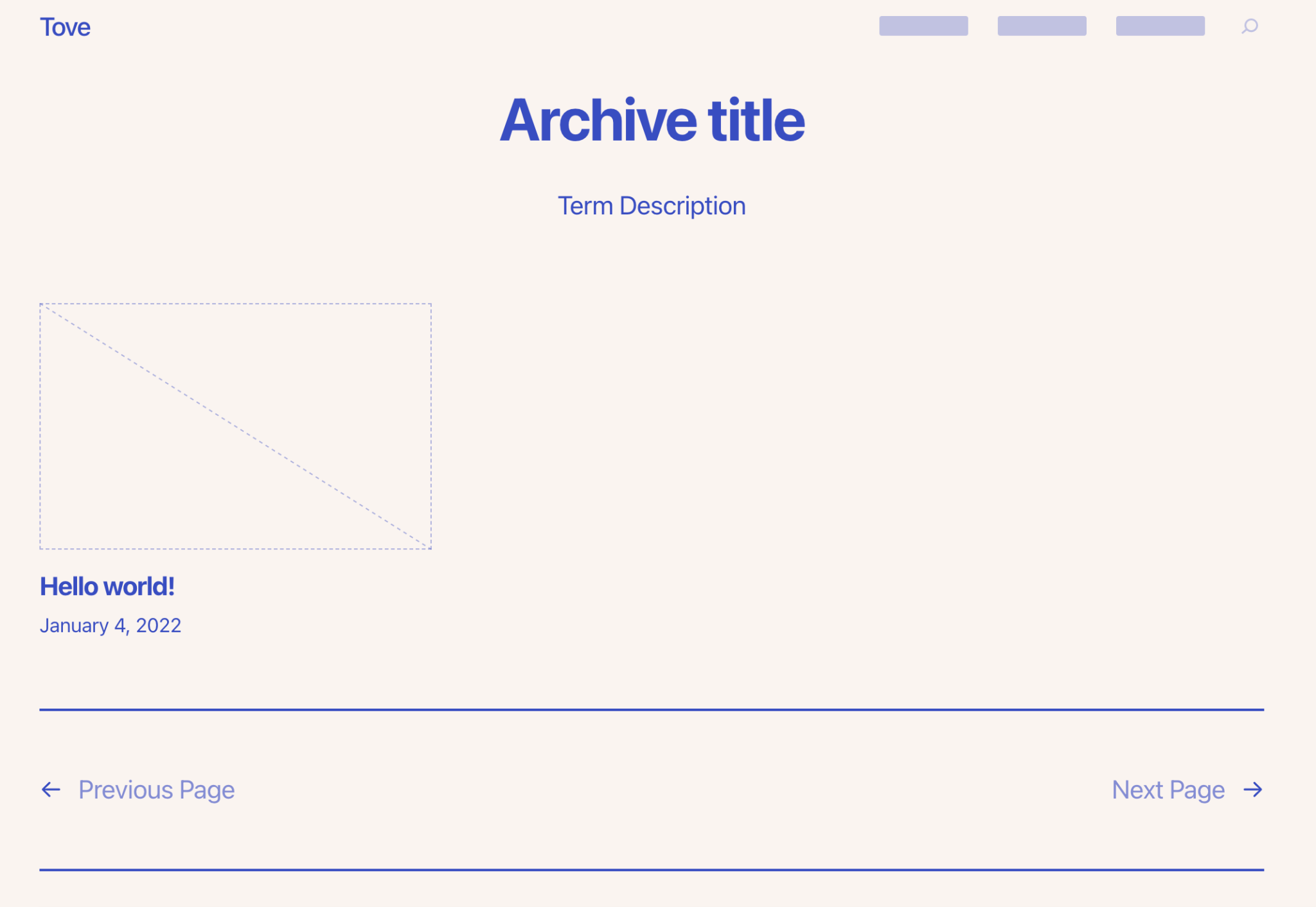 サイトエディターでのWordPressToveテーマページのプレビュー。