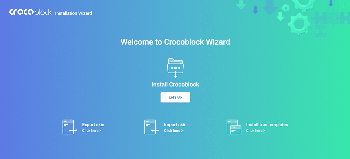 Crocoblockインストールウィザードの始まり。