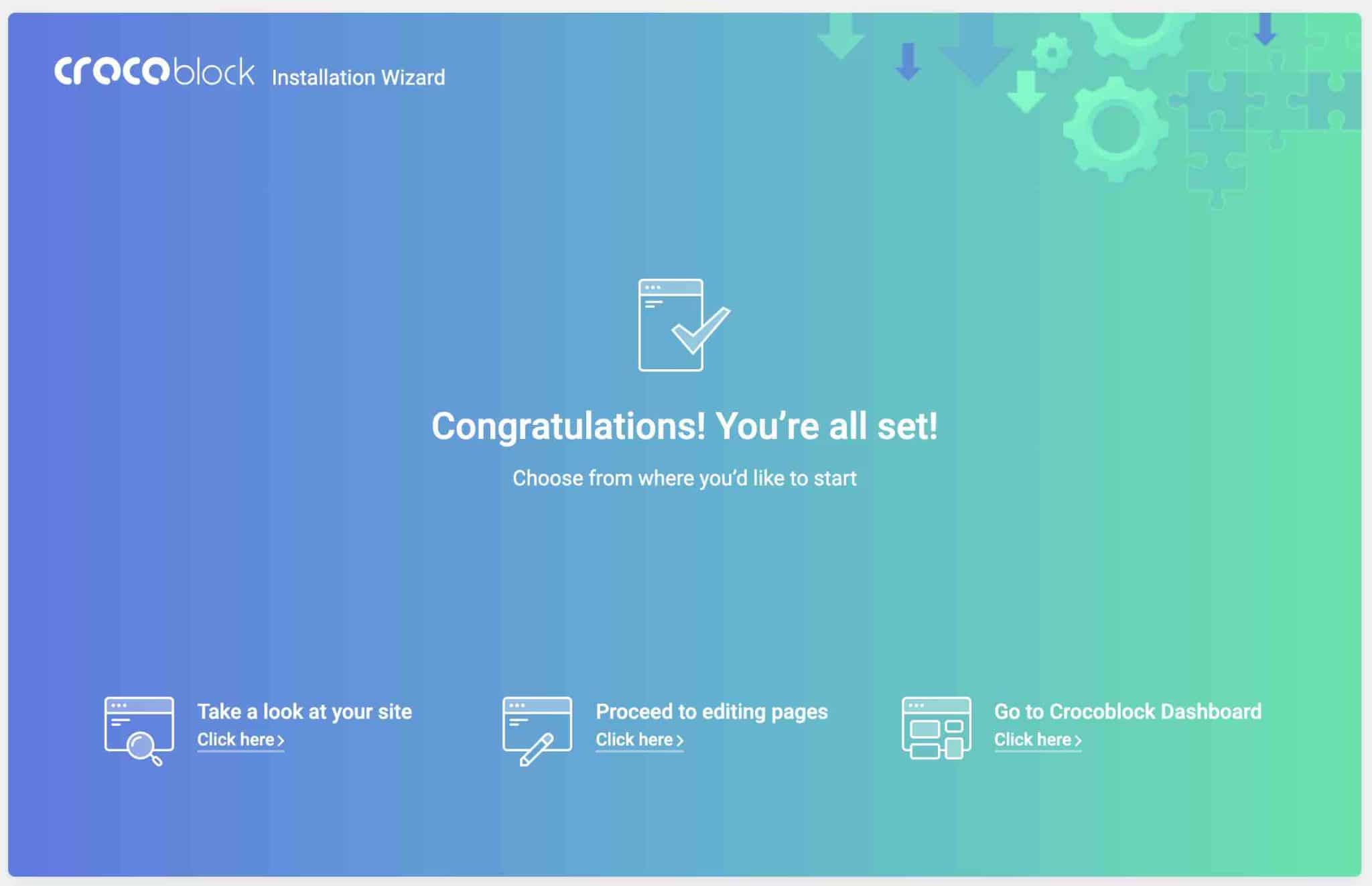 WordPressへのCrocoblockのインストールが終了しました。