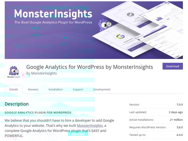 nb_ga_3 MonsterInsights banner, showing their cartoon monster icon inspecting several Google Analytics pages