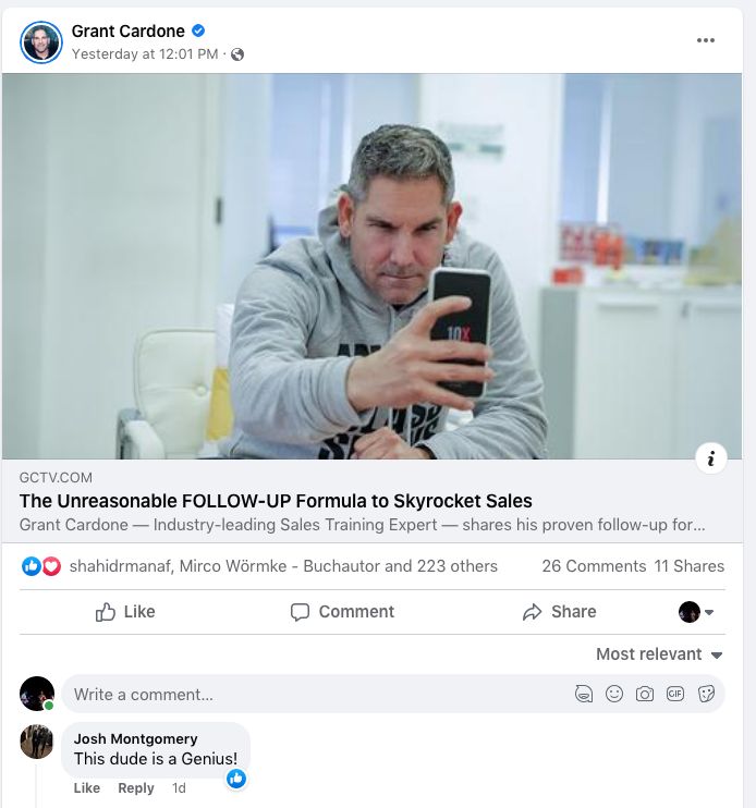 Ein Beitrag von Grant Cardone über die Nachverfolgung.