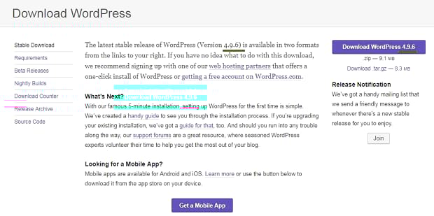 Download page for the latest version of WordPress