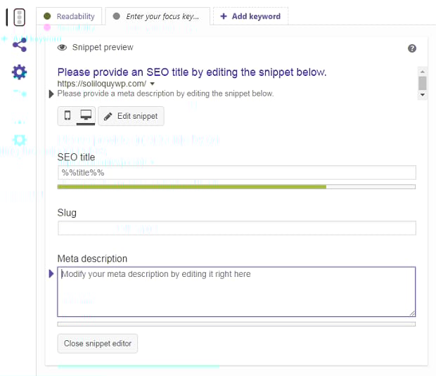 Yoast SEO meta description box