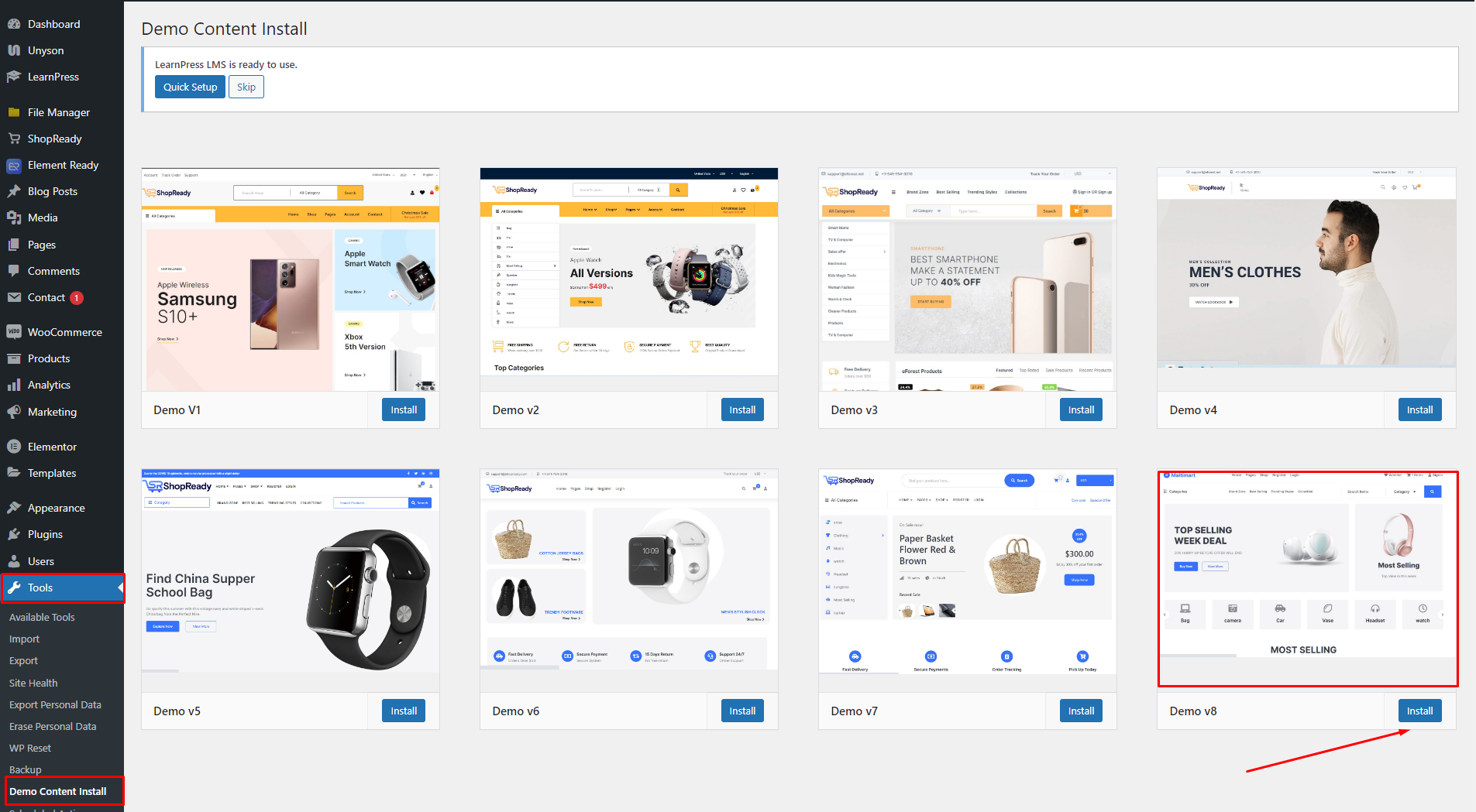 ShopReady WooCommerce สาธิตตัวสร้างร้านค้า นำเข้า