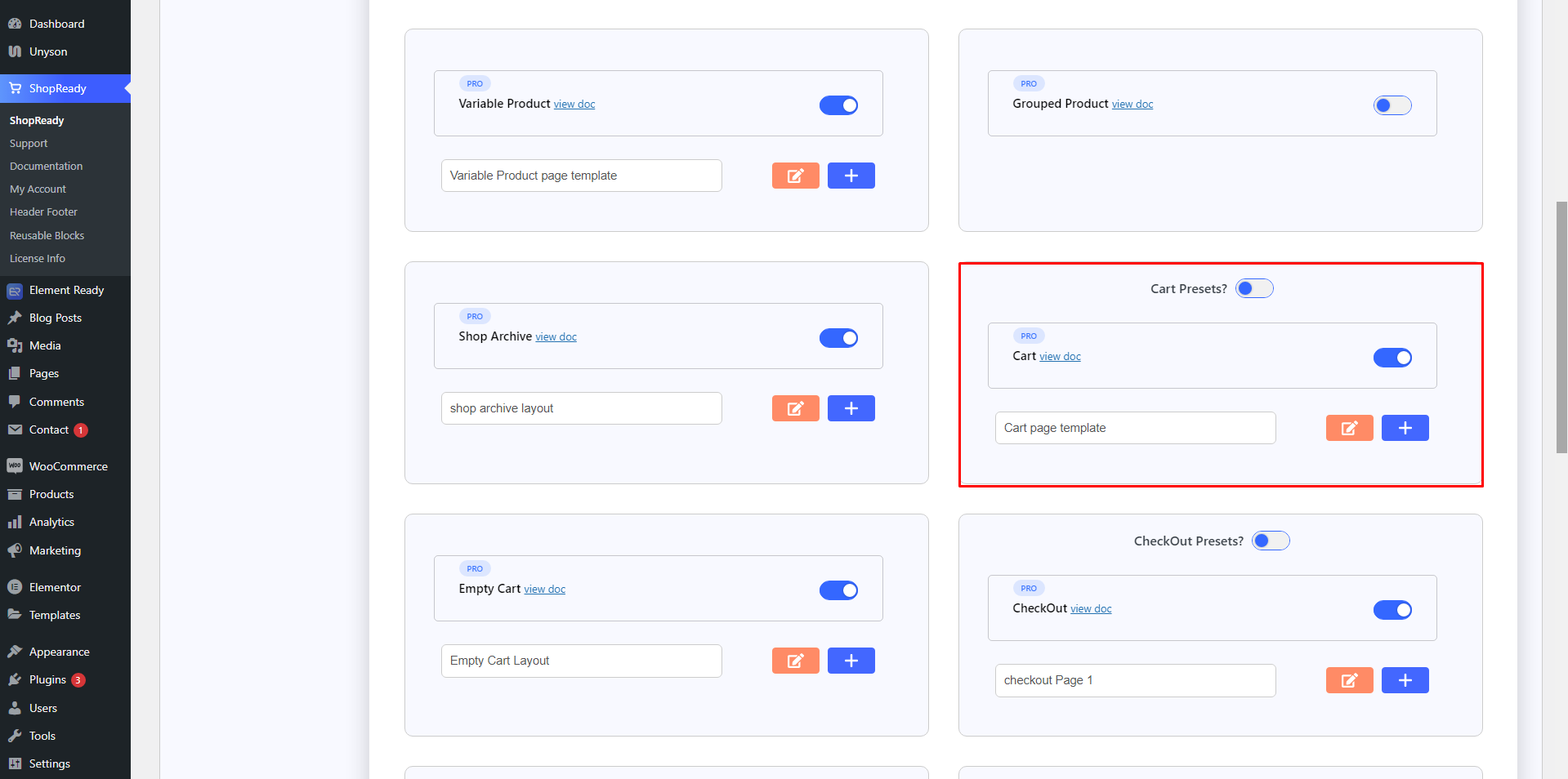 เทมเพลตรถเข็น ShopReady WooCommerce