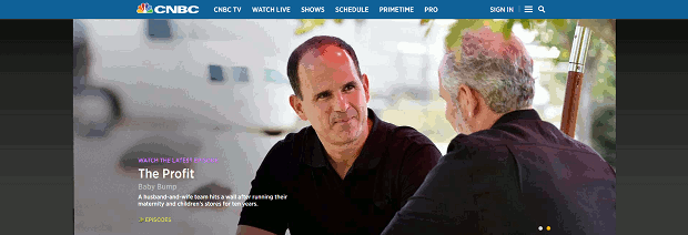 CNBC'nin bir dizi TV şovunu gösteren kaydırıcısı