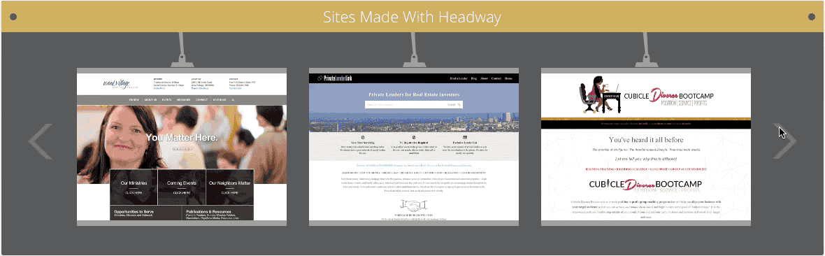 Headway Temaları ile yapılan çeşitli siteleri gösteren kaydırıcı