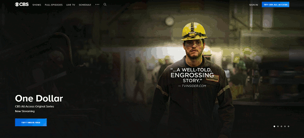 CBS'nin TV şovlarından hareketsiz görüntüler içeren tam ekran kaydırıcısı