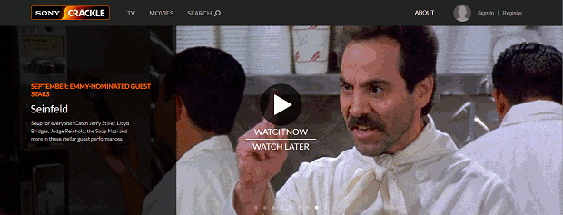 Sony Crackle'ın çeşitli TV dizilerini tanıtan kaydırıcı