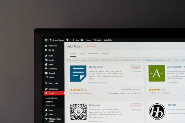 Computermonitor mit darauf geöffneter WordPress-Plugin-Seite