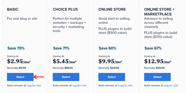 Bluehost vs WordPress: Kemudahan Penggunaan (Pilihan Paket)