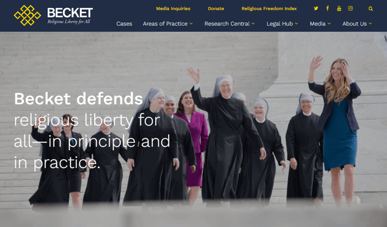 Przykład strony internetowej kancelarii non-profit Becket