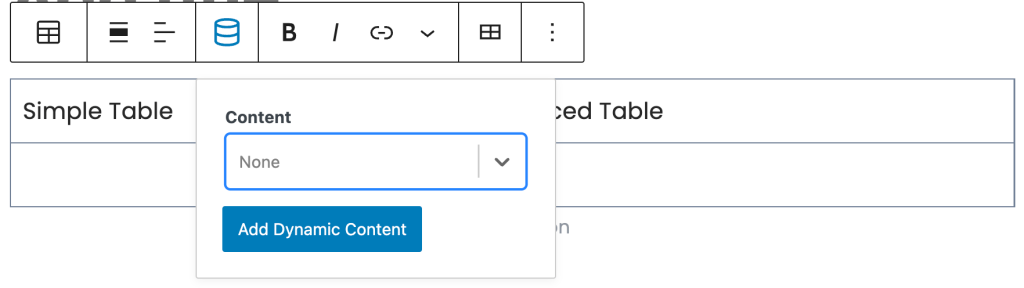 Batasan tabel gutenberg saat membuat tabel dinamis