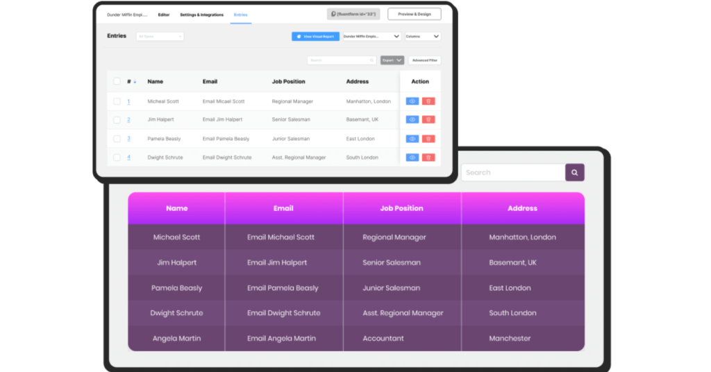 Tabel Ninja memungkinkan Anda mengambil data formulir dan menampilkannya dalam tabel