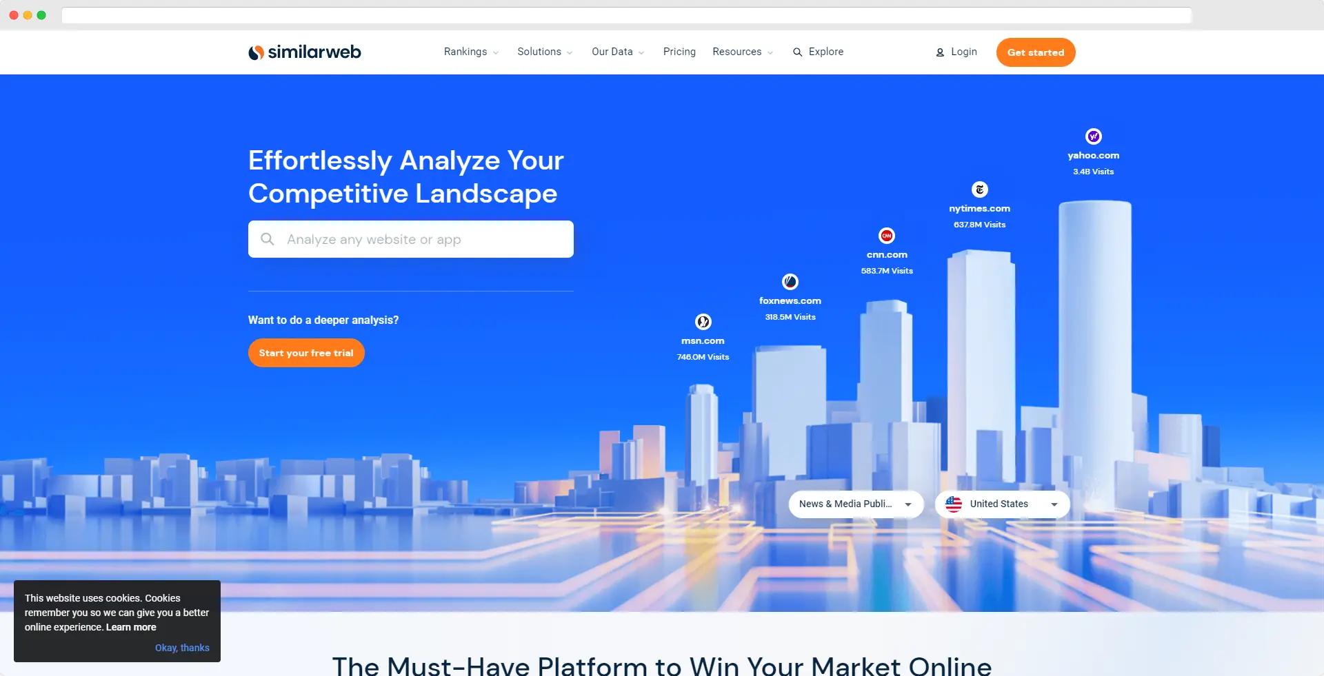 Page d'accueil de l'outil de référencement en ligne Similarweb
