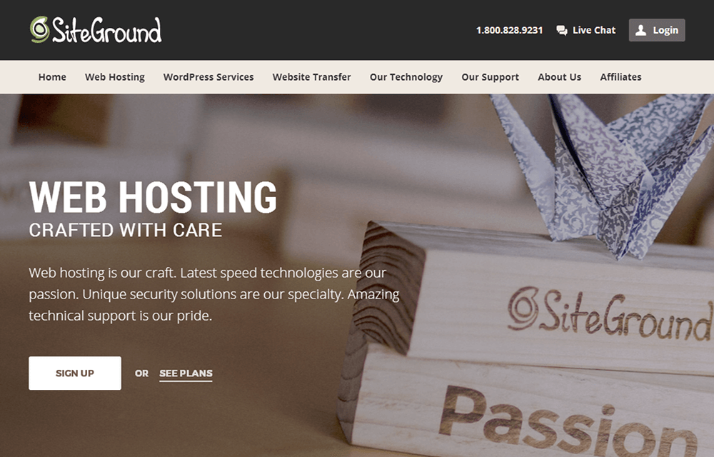 الصفحة الرئيسية لموقع SiteGround