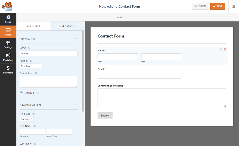 WPForms - خيارات الحقول