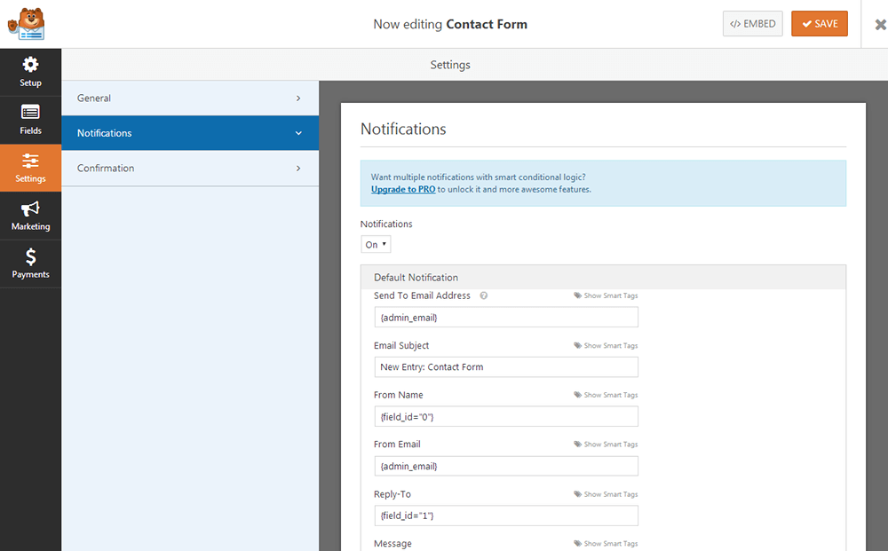 WPForms - الإخطارات
