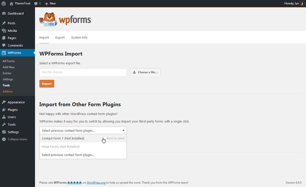 WPForms - استيراد