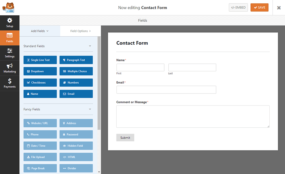 WPForms - قالب نموذج اتصال بسيط