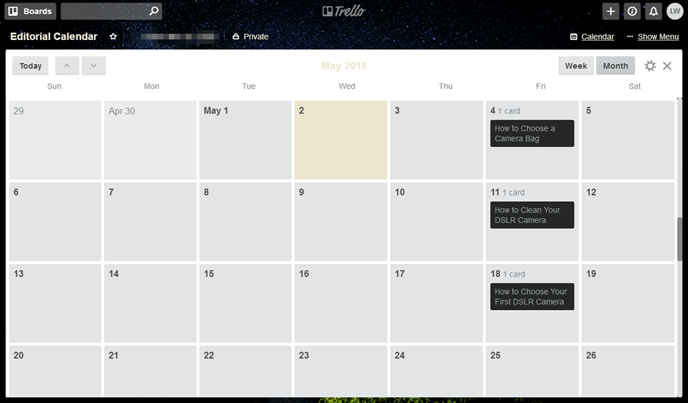 Trello - Calendario editoriale