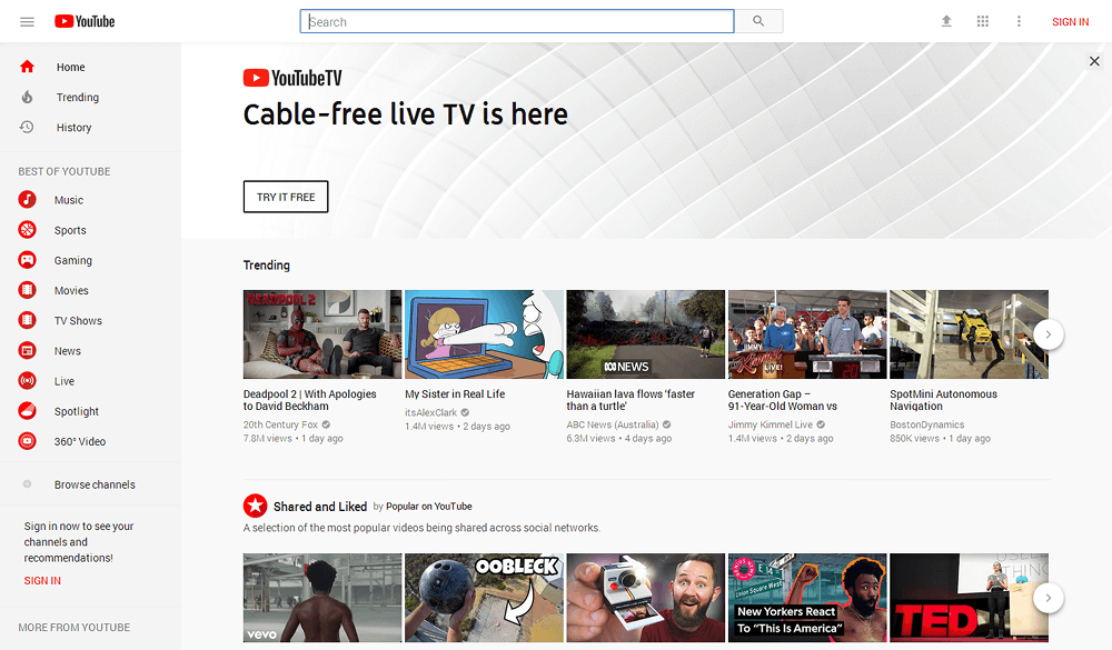 صفحة YouTube الرئيسية