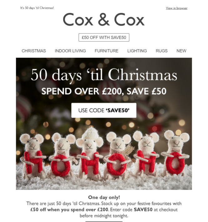 An example of a Christmas marketing email