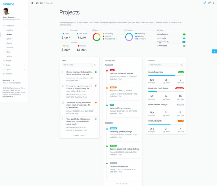 airframe react dashboard admin template